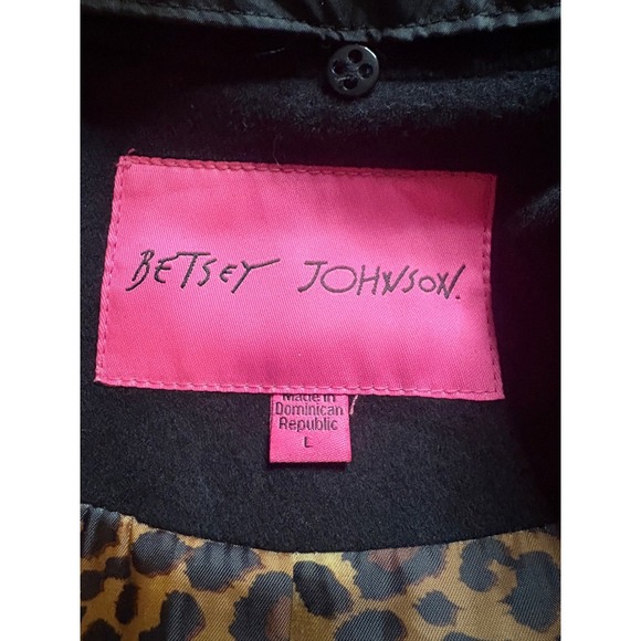 Betsey Johnson Womens Black Wool Blend Faux Fur Collar Corset Waist Coat Large - Picture 4 of 7